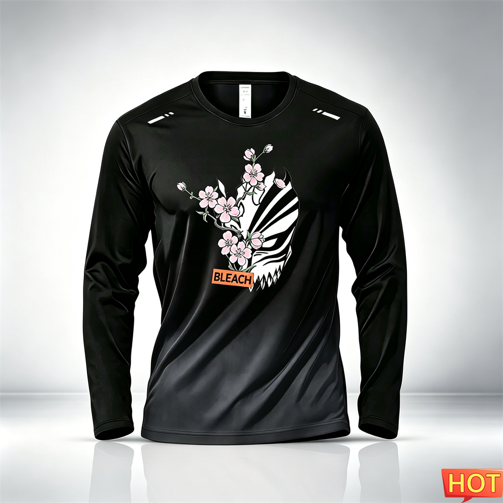 Anime & Cosplay Expo Acx 2025 - アニメ柄メンズ長袖Tシャツ 秋メンズフィットネスグラデーションTシャツ 伸縮性トレーニングスポーツTシャツ ジムメンズウェア