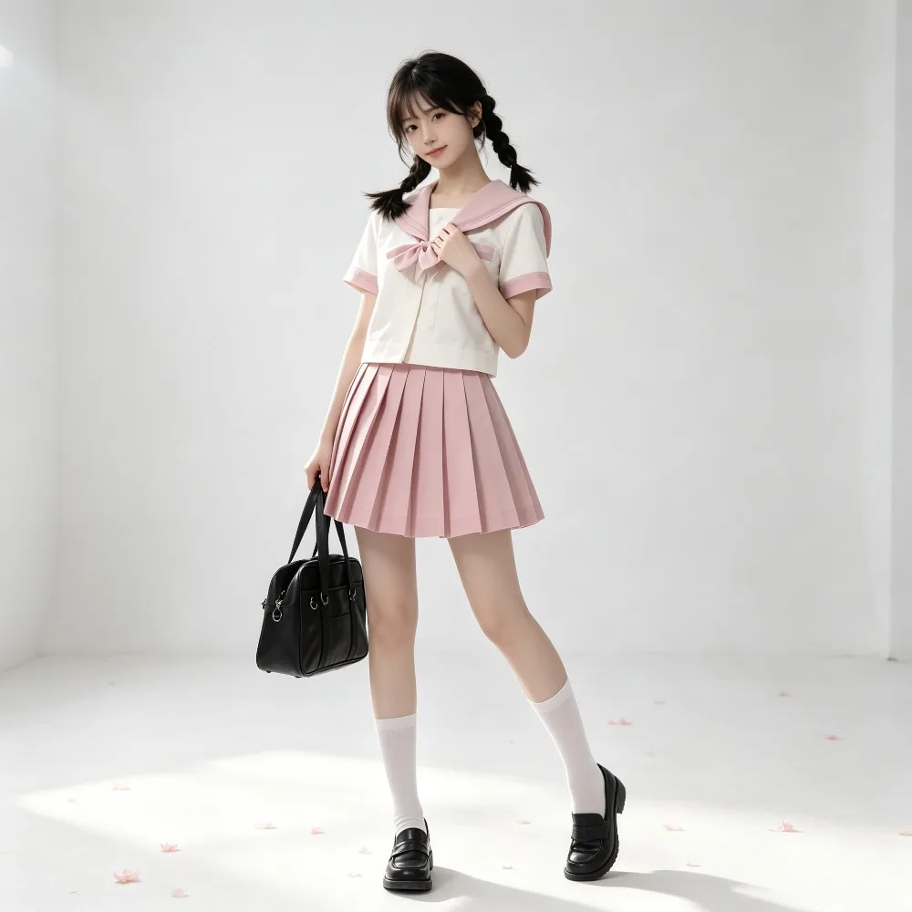 Cosplay Anime Basic - 本格的な日本の女子高生セーラー服セット、3冊セットの基本的なスカート、大学生の制服、学校制服、日常着、アニメコスプレ用