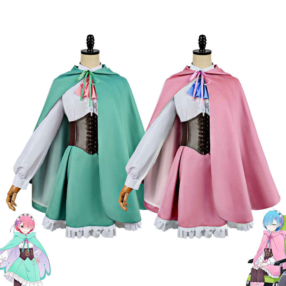 Anime Cosplay Maid - Re:ゼロから始める異世界生活 レム ラム コスプレ衣装 外出服 ピンク