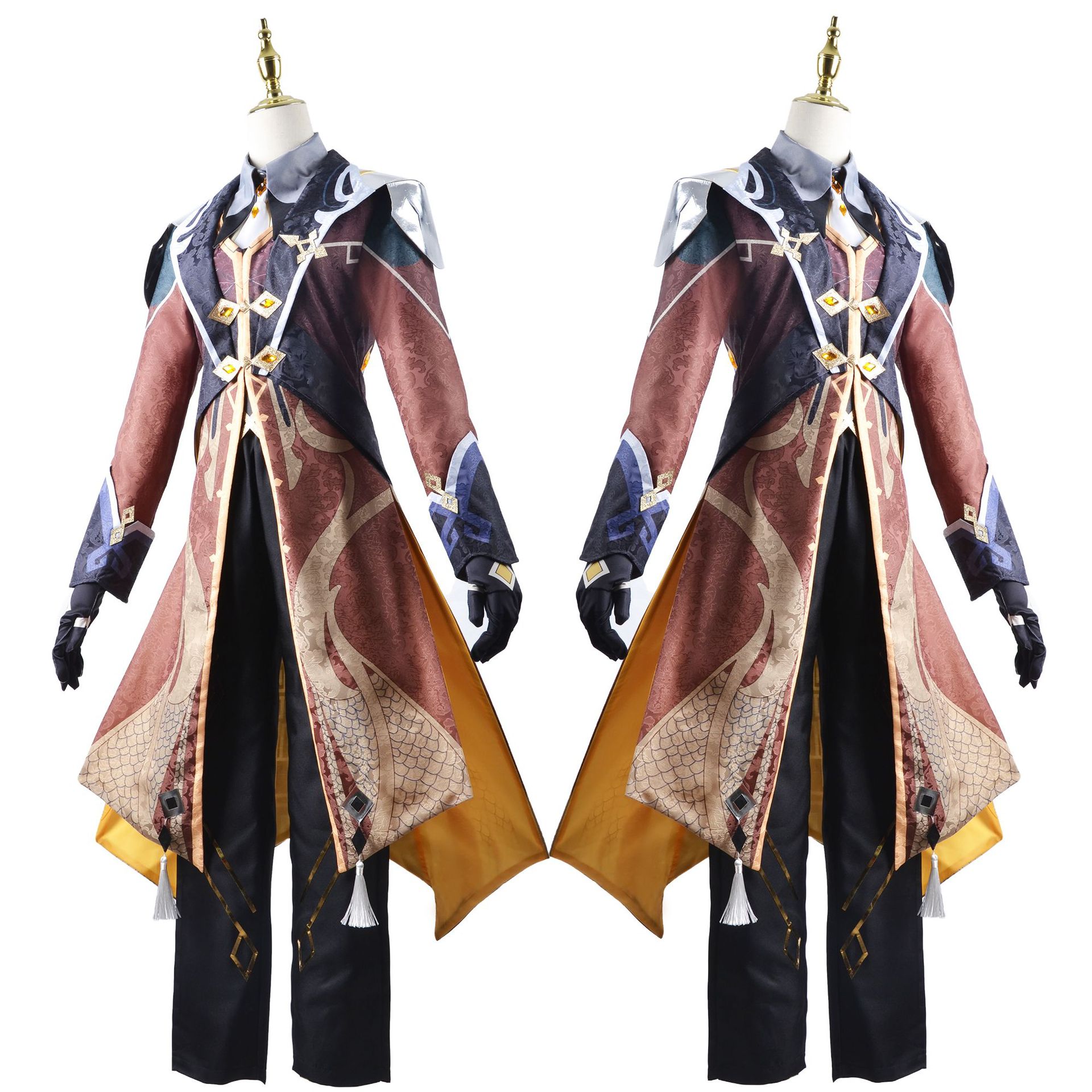 Anime Cosplay Outfits Male - 原神インパクト コスプレ衣装セット 鍾離用 男性用コスプレ衣装 鍾離キャラクターロールプレイ用。
