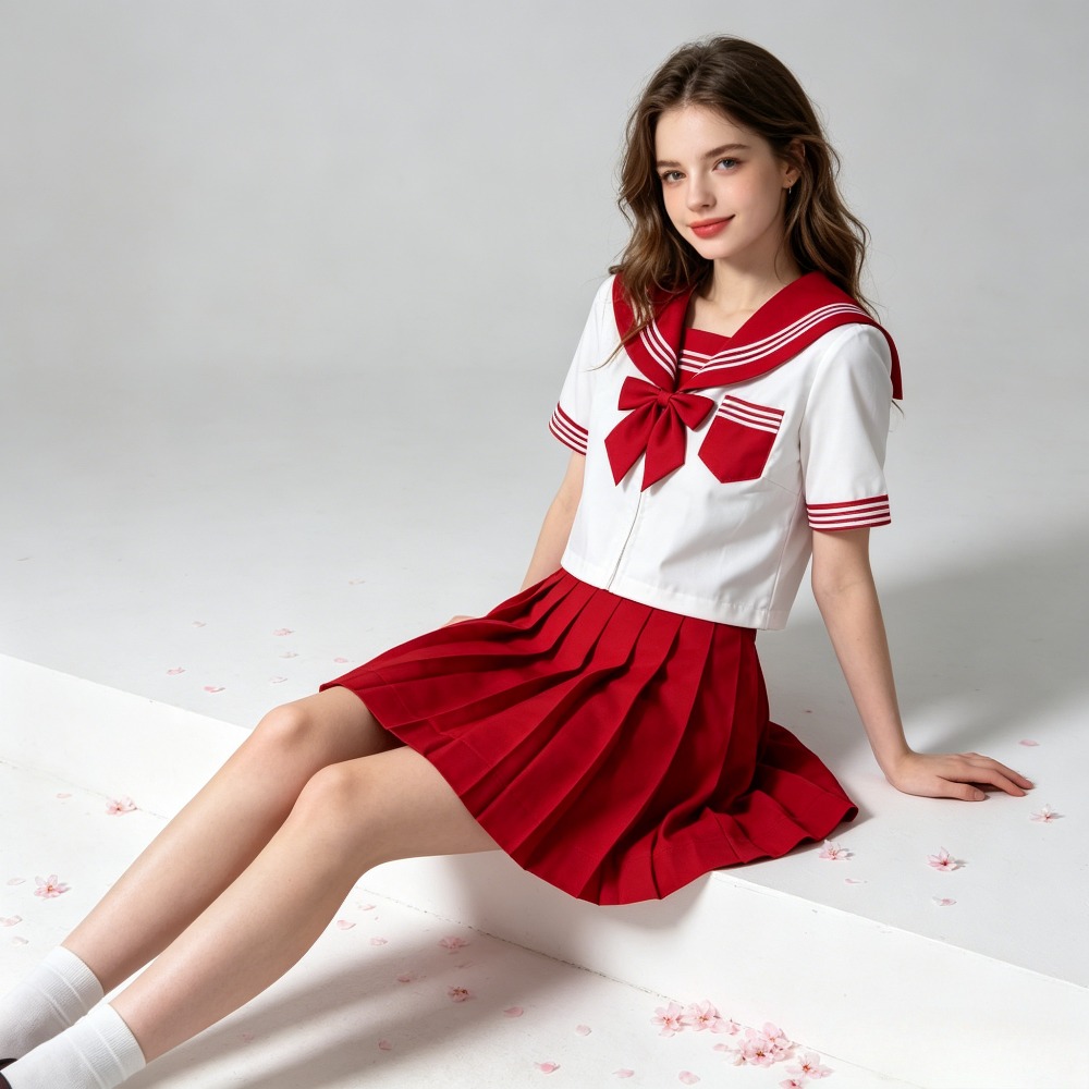 学校制服 ベーシック 新日本赤半袖 JK セーラースーツ、学 - Cosplay Anime Basic のレビューと価格
