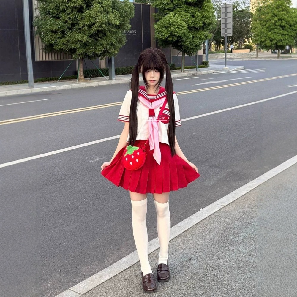 学校制服 ベーシック 新日本赤半袖 JK セーラースーツ、学 - Cosplay Anime Basic のレビューと価格
