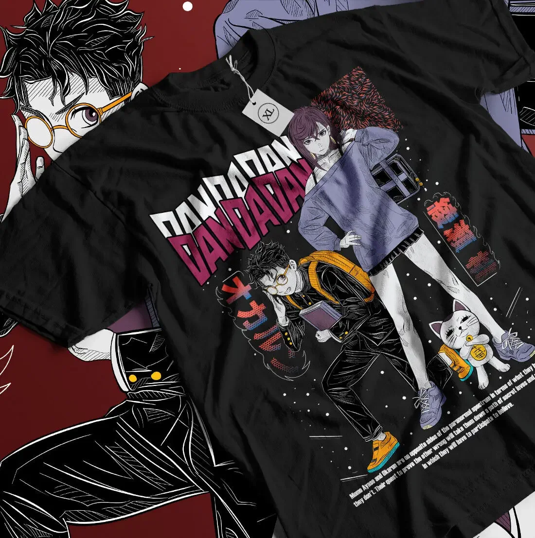 人気のダンダダン招き猫マルチパネル漫画Tシャツ、黒のルーズフ - Cosplay Anime Basic のレビューと価格