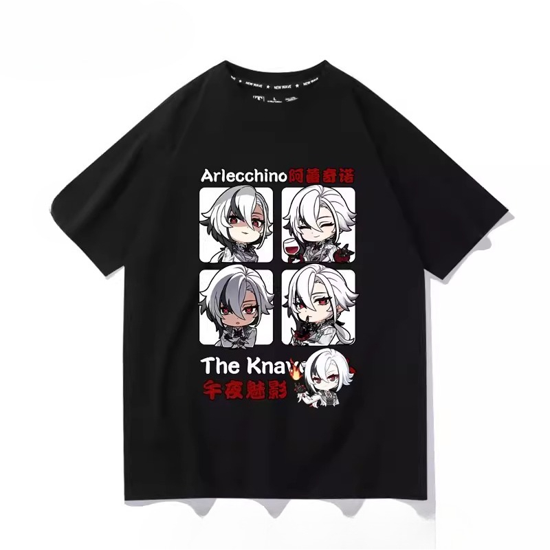アニメ原神アルレッキーノコスプレ半袖 Tシャツ女性男性原宿ト - Cosplay Anime Basic のレビューと価格